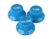 3pcs 1 Volume 2 Tone Top Hat Hut UFO Bell Control Knob Blue for Electric Guitar