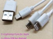 3 in 1 Mobile Phone USB Cable Micro USB Cable for Samsung Huawei HTC LG Lightning Cable for iPhone 6 6S 6S Plus 5 5S SE 3.3ft White