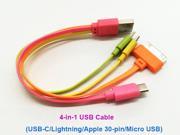 4in1 Multi USB Cable Type C USB 3.1 Lightning 8 pin Apple 30 pin Micro USB Charger Cable Cord For iPhone Samsung HTC LG Phone 20cm Pink