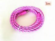 10ft Braided Sync Data Cable USB Charger for iPhone 6 iPhone 6 Plus iPhone 5 5S 6 iPad4 Mini 2 Air 3M Length Pink