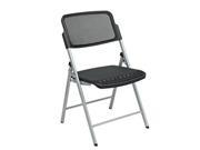Office Star Deluxe Folding Chair With Black ProGrid® Seat and Back and Silver Finish 2 Pack Gangable