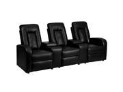 Flash Furniture Black Leather 3 Seat Home Theater Recliner with Storage Consoles