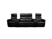 Flash Furniture Black Leather 4 Seat Home Theater Recliner with Storage Consoles