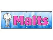 72" MALTS BANNER SIGN malted milk malt shop tin milk shakes old-fashioned Type: Banners 24x72