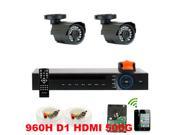 GW 4 Channel 960H D1 DVR (500GB HDD) + 2 Camera Security System 650 TVL Surveillance CCTV Kit, HDMI & VGA Video Output, PC iPhone iPad & Android Compatible
