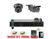 GW 4 Channel 960H DVR (500GB HDD) , 2 x 700 TVL 3.6mm Lens Weather Proof CCTV Security Camera System Surveillance Package CCTV Kit, PC iPhone iPad & Android View