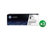 Hewlett Packard CF283X 3 Pack HP 83X Toner Cartridge Black Laser High Yield 2200 Page Each OEM