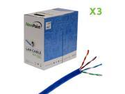 NavePoint CAT5e UTP Ethernet Network Bulk Cable 1000 Ft 3 pack Blue