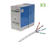 NavePoint CAT5e 1000FT UTP Cable Solid 24AWG White Ethernet LAN Bulk Wire CAT5 RJ45 5 pack