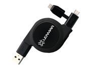 LENMAR CARTLMK 2 in 1 Retractable USB to Micro Lightning TM Cable Black