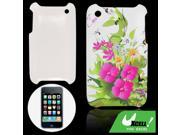Hot Pink Flower Protector Back Case Green for iPhone 3G