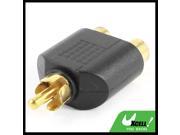 Gold Plated RCA Male Plug to 2 RCA Female Audio Video Adapter Connector Black