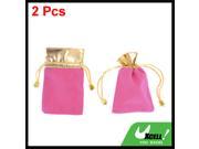 2 Pcs Pink Velvet Vertical Pull String Bag Pouch for Cell Phone MP3