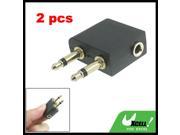 2 Pcs Plated 3.5mm Female to Double Male F M Airplane Headphone Socket Adaptor