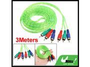 Clear Green Triple 3 Male RCA Composite Audio Video DVD TV AV Cable 3Meters