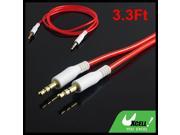 3.3Ft 3.5mm Male to Male M M Jack Stereo Audio Cable Red for iPhone iPod Mp3