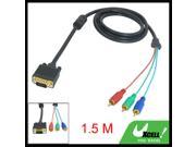 1.5M 4.9Ft VGA 15 Pin Male to 3 RCA RGB Male Video Cable Adapter Black