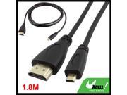 5.9Ft 19 Pin Type A HDMI Male to Micro HDMI Type D Male Cable for Xoom EVO HTC