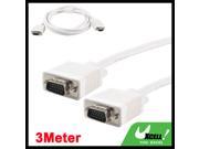 White 3 Meters Long 15 Pin VGA Male to Male Cable for CRT LCD Computer
