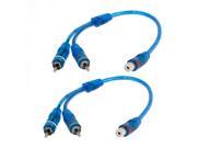 Car Audio RCA Female to 2 RCA Male Splitter Adapter Cable Wire Blue 2 Pcs