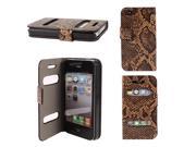 Black Brown Snake Print PU Leather Magnetic Flip Phone Case for iPhone 4 4th Gen