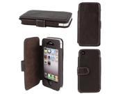 Coffee Color PU Leather Flip Magnetic Closure Phone Case for iPhone 4 4G 4S 4GS