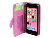 Fuchsia Faux Leather Stand Flip Pouch Wallet Case Cover for Apple iPhone 5C