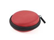 Red Round Zipper Headphone Earphone Headset Case Pouch Bag Storage