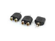 RCA Male Plug to 2 Female Connect Y Type Splitter Adapter Black 3Pcs