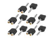 1 4 6.35mm Male to Double RCA Female Stereo Audio Video Adapter 10 Pcs