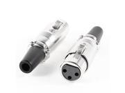 2 Pcs XLR Female 3Pin Jack Mic Microphone Cable Connector Black Silver Tone
