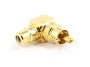 Right Angle Audio Male to Female RCA Connector Plug Adapter Gold Tone
