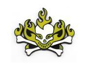 Car Olive Green White 3D Skull Head Flame Design Metal Sticker Badge Decal