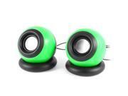 Pair Black Green Plastic Round Base USB 2.0 3.5mm Stereo Mini Multimedia Speaker