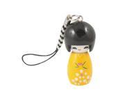 Yellow Wooden Kokeshi Doll Pendant Strap for Cell Phone
