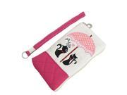 White Dark Pink Faux Leather Phone L Shape Pouch Holder