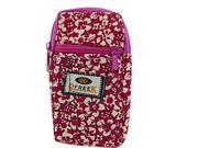 Red Flower Print Fabric Zipper Wrist Bag for Mobile Phone