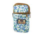 Green Leaf Blue Floral Print 2 Pockets Zip up Cell Phone Wrist Bag Pouch