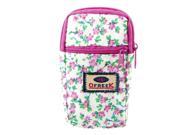 Green Leaf Pink Floral Print 2 Pockets Zip up Cell Phone Wrist Bag Pouch