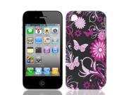 Pink Purple Flower Swirl Black TPU Soft Case Cover for Apple iPhone 4 4S