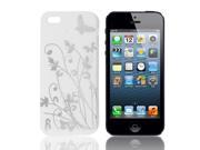 Silver Tone Flower Print White TPU Soft Plastic Case Cover for iPhone 5 5G 5th