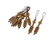 Chinese Character Carved Wooden Rectangle Shape Pendant Phone Straps 10 Pcs