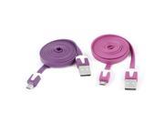 Unique Bargains 2pcs Fuchsia Purple USB A to Micro B 5Pin M M Flat Data Charging Cable 1M 3.28Ft