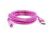 Fuchsia Nylon Coated Micro USB 5 Pin Data Charger Cable Lead 3Meter for Nokia