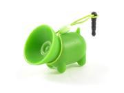Green Soft Plastic Pig Shape Suction Stand Holder w Dust Plug for Mobile Phone