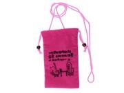 Cartoon Picture Print Flannel Bag Drawstring Closure Mobile Phone Pouch Fuchsia