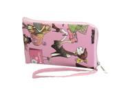 Pink Brown Faux Leather Surface Beauty Print Zippered Pouch Bag for Mobile Phone