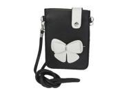 Black White Bowknot Faux Leather 2 Compartments Mobile Phone Pouch Bag Pocket