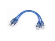 2 Pcs 30cm Length High Speed USB 2.0 Type A B A Male to B Male Cable Clear Blue