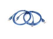 2 Pieces 1.5M 5ft Blue USB 2.0 Type A Male to Male Extension Cable Cords